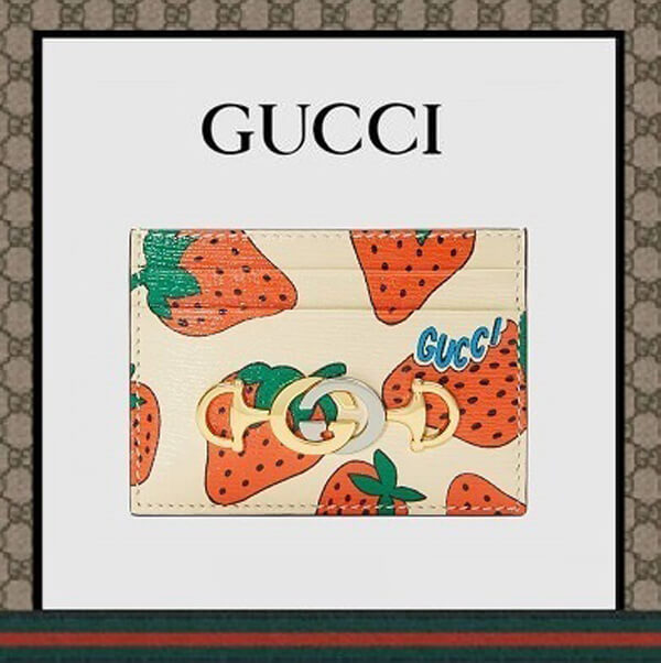 2020最新/限定【GUCCI 】Zumi グッチ いちご  スーパーコピーストロベリープリントカードケース