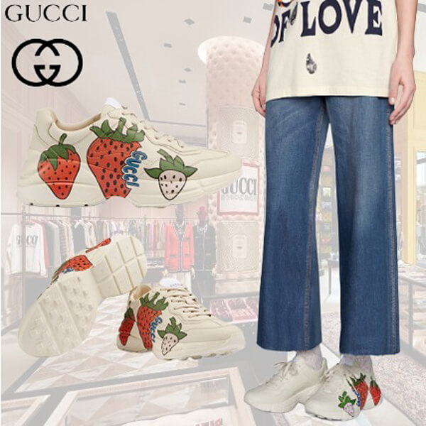 2020最新/限定 GUCCI グッチ イチゴ レプリカ☆ライトン GUCCI ストロベリー(いちご) スニーカー 576963 DRW00 9522