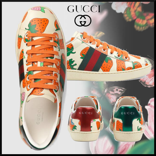 20SS GUCCI グッチ いちご レプリカ ストロベリー&ウェブ ACE レザースニーカー 387993 08L30 9262