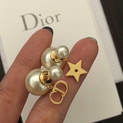 DIOR 偽物 CDロゴ×星×パール ピンクゴールドリング