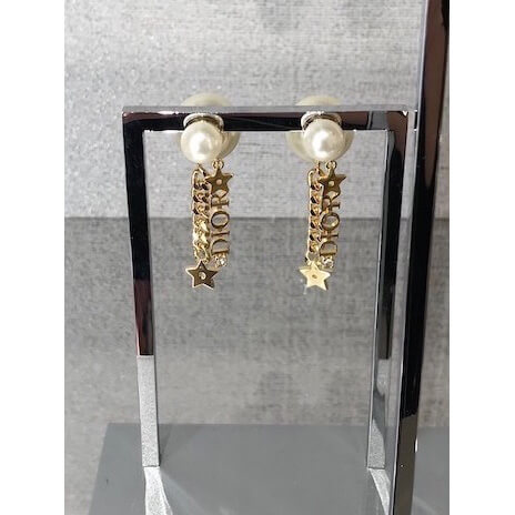 Dior ピアス 偽物 Dior Tribales ホワイトビーズ 星&ロゴ*＊Gold EARRINGS