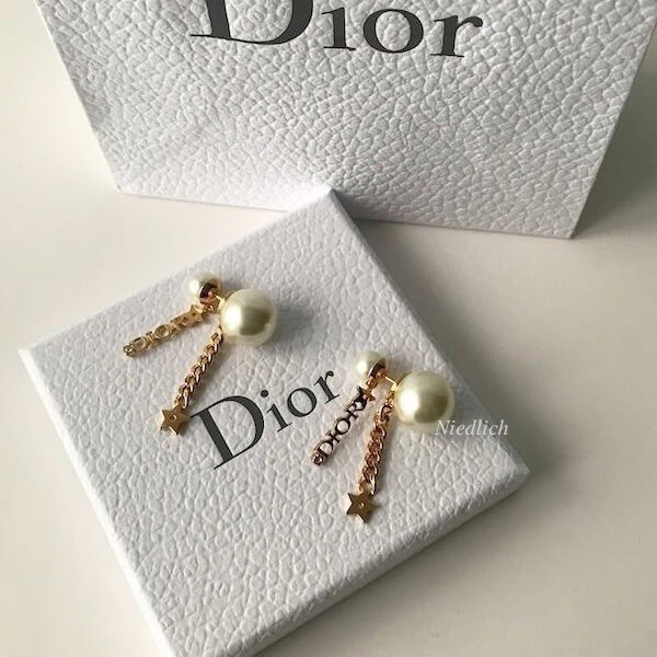 Dior ピアス 偽物 Dior Tribales ホワイトビーズ 星&ロゴ*＊Gold EARRINGS