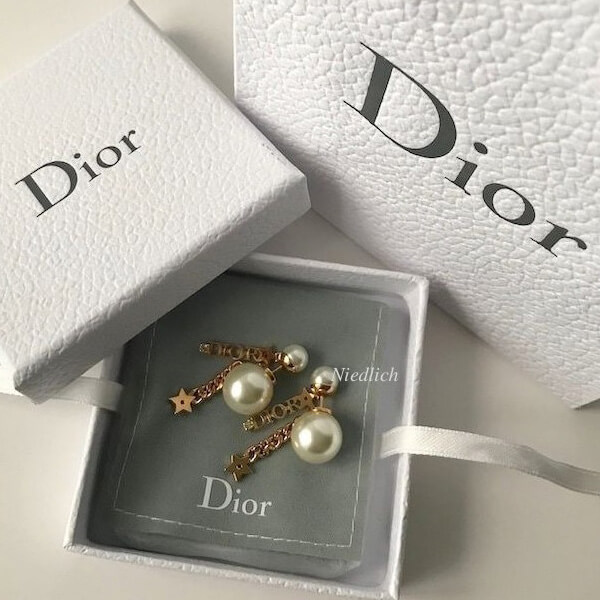 Dior ピアス 偽物 Dior Tribales ホワイトビーズ 星&ロゴ*＊Gold EARRINGS