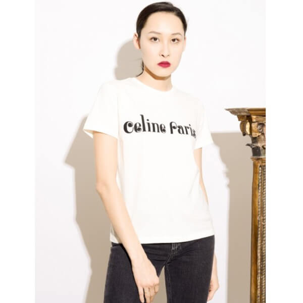 新作 CELINE セリーヌロゴ Tシャツ 偽物  2X406090K レギュラーフィット