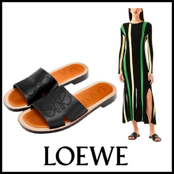 【雑誌掲載】LOEWE ロエベ シューズ 偽物 ロゴ レザー アナグラム サンダル アナグラム パーフォレーテッドレザーサンダル453.10.8601