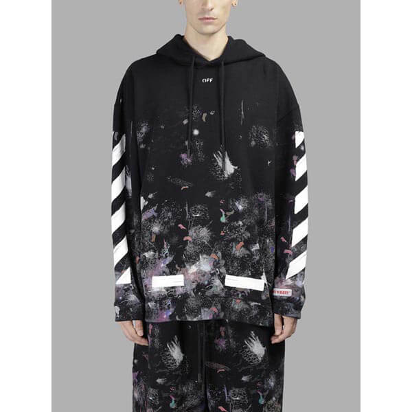 オフ ホワイト パーカー 偽物 OFF WHITE 17FW DIAG GALAXY BRUSHED OVER 東京HOODIE PARKA 芸能人OMBB009F176190309901