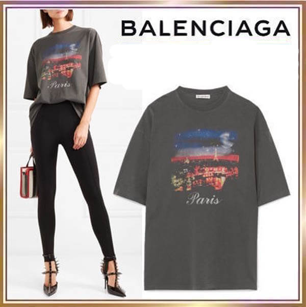 BALENCIAGA バレンシアガ tシャツ 偽物 大人気 Oversize Paris プリントTシャツ 480065TYK361055