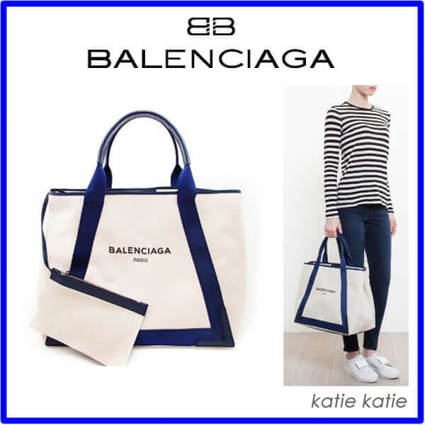  Balenciagaバレンシアガスーパーコピートートバッグ☆Large Canvas Logo Tote☆ NAVY CABAS B6787