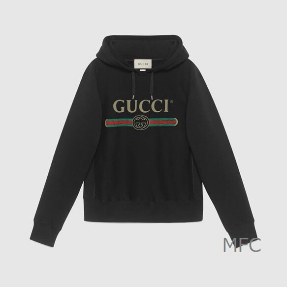 グッチ GUCCI パーカー スーパーコピーロゴ入り ブラック フード付き ヴィンテージ 463591 X5S85 1093