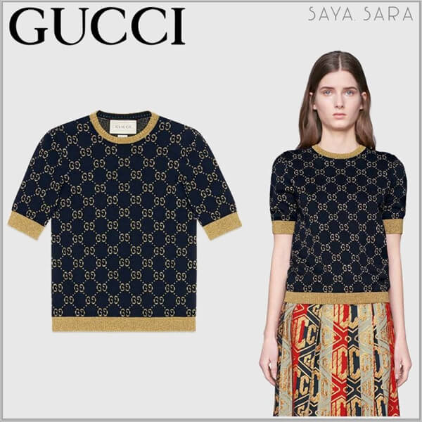 GUCCI グッチスーパーコピー 半袖セーター GGコットンニット ルレックス トップス GGモチーフ