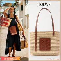 ロエベ かごバッグ 偽物 LOEWE Paula's Ibiza レザー バスケット ラフィア トートPaula's Ibiza限定コラボアイテム♪A223099X02