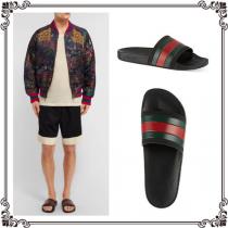 グッチgucci サンダル コピー ストライプ スライドサンダル／Black