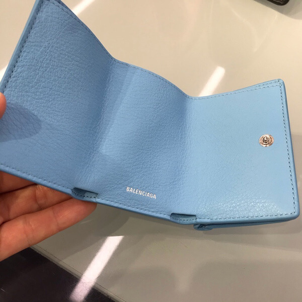 バレンシアガ ミニ財布 コピーBALENCIAGA ペーパーミニウォレット 折りたたみ財布 ブルー Light Blue