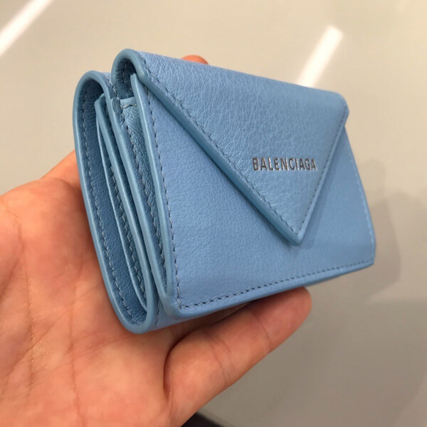 バレンシアガ ミニ財布 コピーBALENCIAGA ペーパーミニウォレット 折りたたみ財布 ブルー Light Blue