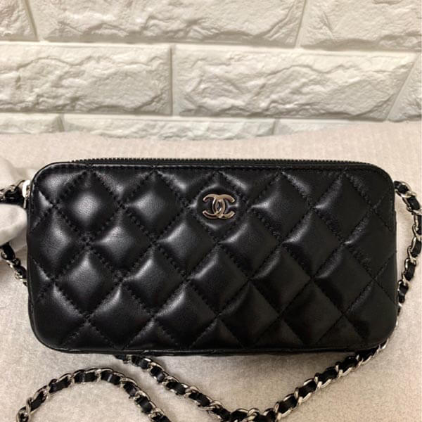 シャネルコピーCHANEL チェーンウォレット ラムスキン ブラック シルバー金具 Cウォレットポーチ