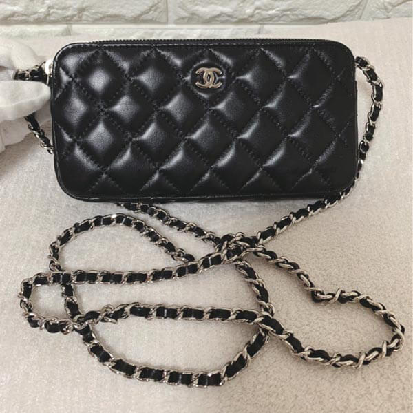 シャネルコピーCHANEL チェーンウォレット ラムスキン ブラック シルバー金具 Cウォレットポーチ