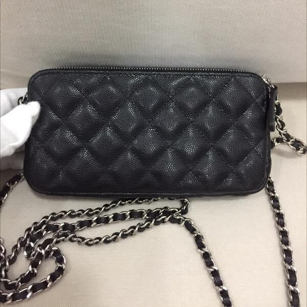 シャネルコピーCHANEL チェーンウォレット ラムスキン ブラック シルバー金具 Cウォレットポーチ