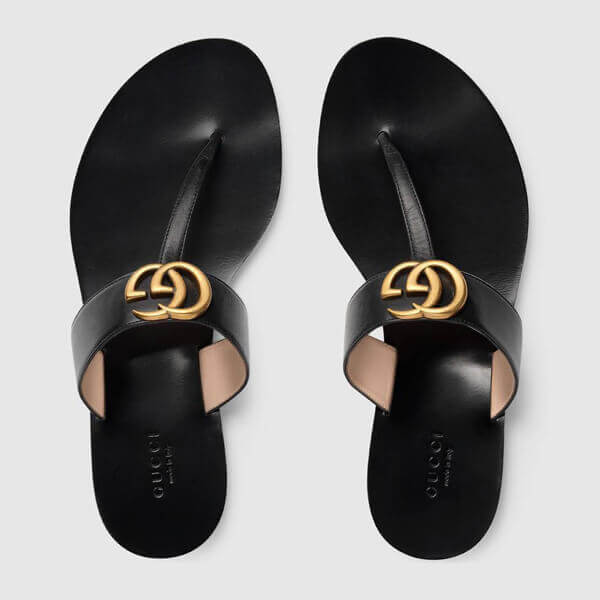 gucci サンダル コピー グッチ ダブルG付 レザー トング LEATHER THONG SANDAL WITH DOUBLE G_497444 A3N00 1000