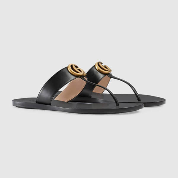 gucci サンダル コピー グッチ ダブルG付 レザー トング LEATHER THONG SANDAL WITH DOUBLE G_497444 A3N00 1000