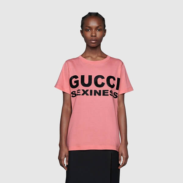 gucci tシャツ スーパーコピー  グッチ tシャツ ロゴ SEXINESS プリント オーバーサイズ616036 XJCK1 9221