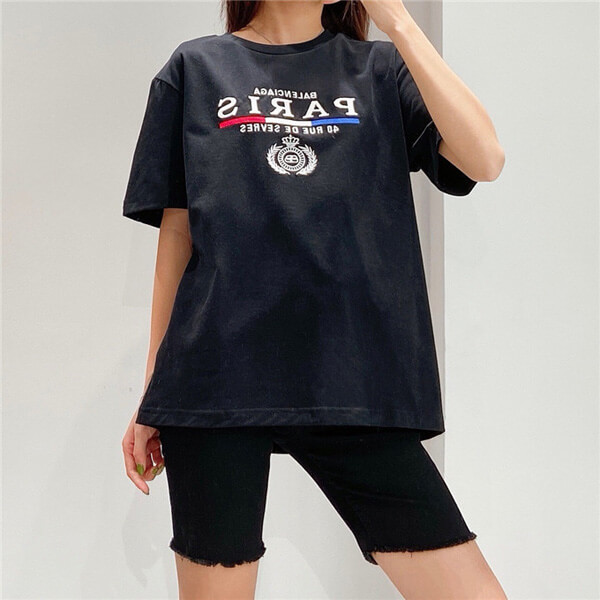 バレンシアガ tシャツ 偽物 2020SS パリ フラッグ レギュラー Tシャツ