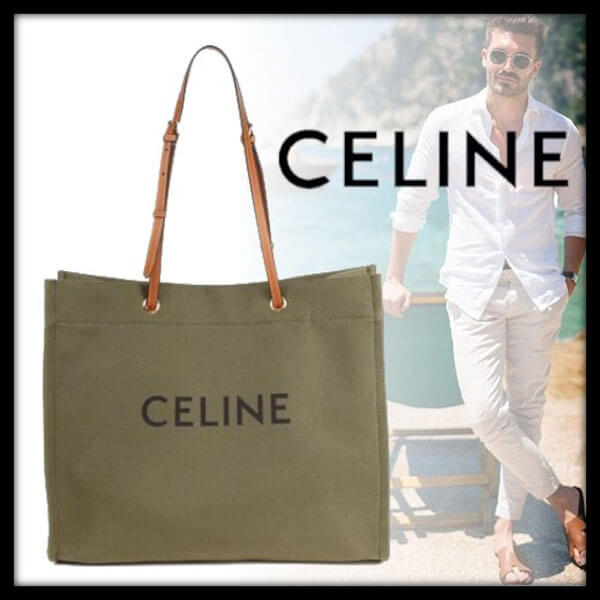 CELINE セリーヌ キャンバス トートバッグ コピー ホリゾンタルキャバストートバッグ ミリタリー 192172CE3.06GR