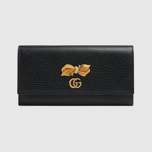 2019新作入荷 オンライン限定 GUCCI グッチスーパーコピー ボウ レザー コンチネンタルウォレット