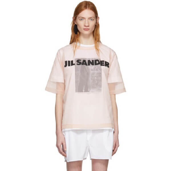 ジルサンダー tシャツ コピー JIL SANDER ロゴ入シースルートップ Tシャツ