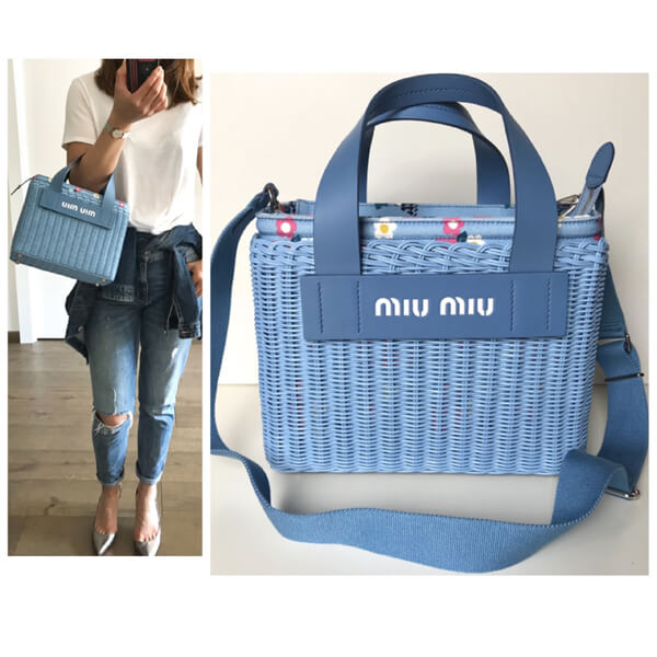 素敵♪♪☆《MiuMiu》2WAY ミュウミュウ かごバッグ コピー ライトブルー×花柄