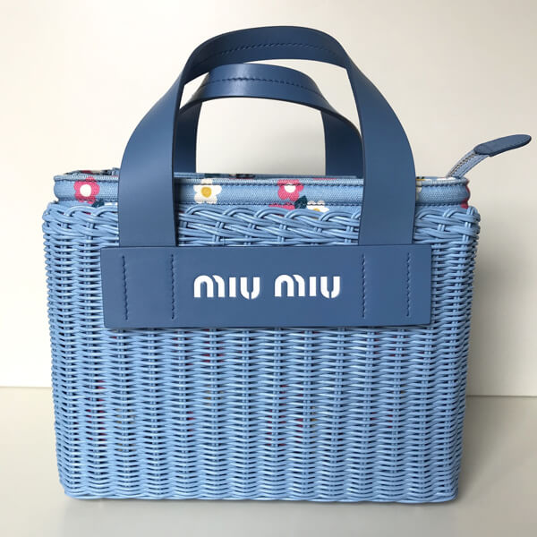 素敵♪♪☆《MiuMiu》2WAY ミュウミュウ かごバッグ コピー ライトブルー×花柄