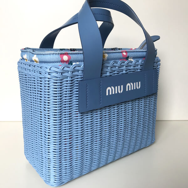 素敵♪♪☆《MiuMiu》2WAY ミュウミュウ かごバッグ コピー ライトブルー×花柄