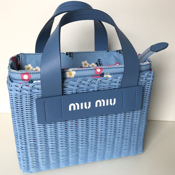 素敵♪♪☆《MiuMiu》2WAY ミュウミュウ かごバッグ コピー ライトブルー×花柄