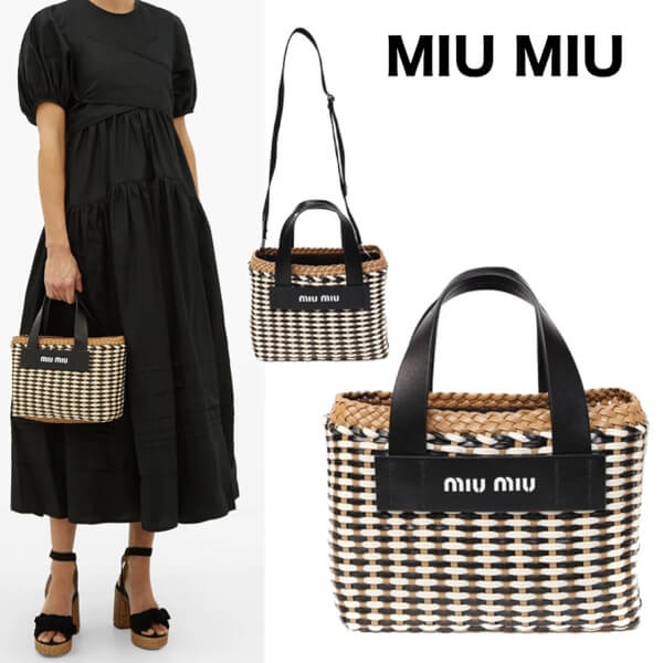 Miu Miu Woven ２Way ミュウミュウ ロゴ トート ハンドバッグ コピー