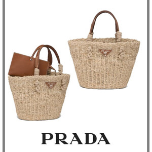 [20SS新作] PRADA★プラダ かごバッグ コピー ナチュラルファイバーxレザー ハンドバッグ 1BG325_2DJD_F0A5T_V_OOO