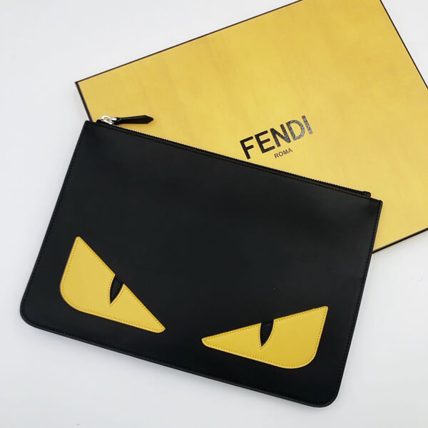 フェンディ クラッチバッグ コピー FENDI モンスター ブラックレザー