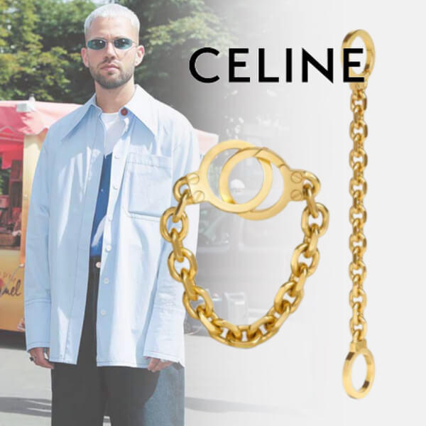 セリーヌ ブレスレット 偽物 CELINE 人気 Golden Handcuff チェーンブレス CELINE シェン トリオンフ スモール ブレスレット46Q556SIV 35OR