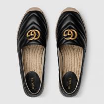 19AW Cruise GUCCI グッチスーパーコピー★ヒール2㎝ GG付レザーエスパドリーユ...