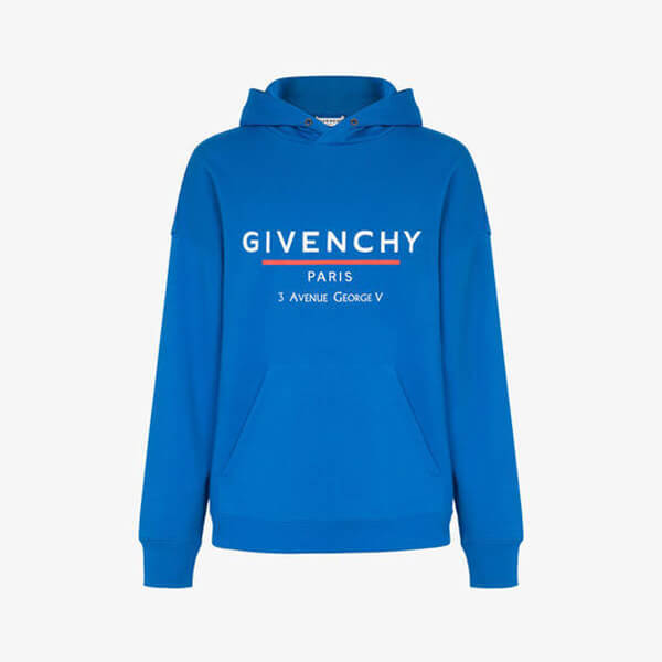 ジバンシー パーカー コピー GIVENCHYレーベルプリントフーデッド - フード付きオーシャンブルーフェルパ スウェットシャツ