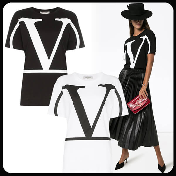 VALENTINO ヴァレンティノ Tシャツ コピー☆Vロゴ コットン Tシャツ