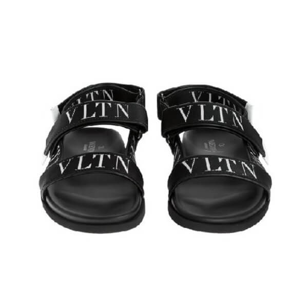 ★VALENTINO★BLACK VLTN STRAP SANDAL★ヴァレンティノ  ガラヴァーニ カーフスキンサンダル コピー カーフスキン x VLTNジャカードリボン サンダル