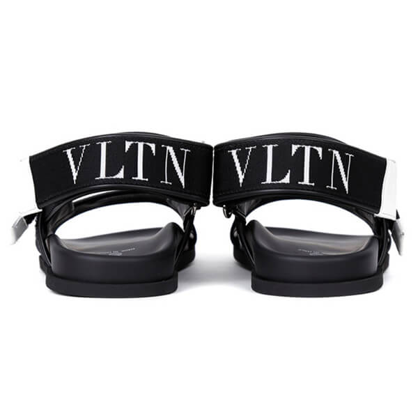 ★VALENTINO★BLACK VLTN STRAP SANDAL★ヴァレンティノ  ガラヴァーニ カーフスキンサンダル コピー カーフスキン x VLTNジャカードリボン サンダル