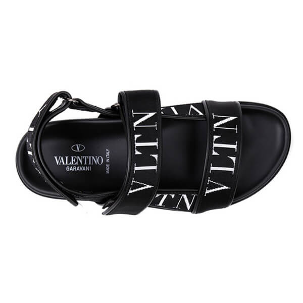 ★VALENTINO★BLACK VLTN STRAP SANDAL★ヴァレンティノ  ガラヴァーニ カーフスキンサンダル コピー カーフスキン x VLTNジャカードリボン サンダル