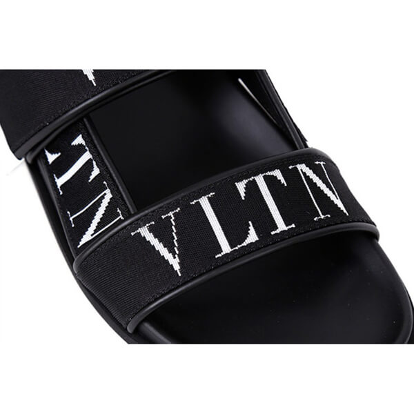 ★VALENTINO★BLACK VLTN STRAP SANDAL★ヴァレンティノ  ガラヴァーニ カーフスキンサンダル コピー カーフスキン x VLTNジャカードリボン サンダル