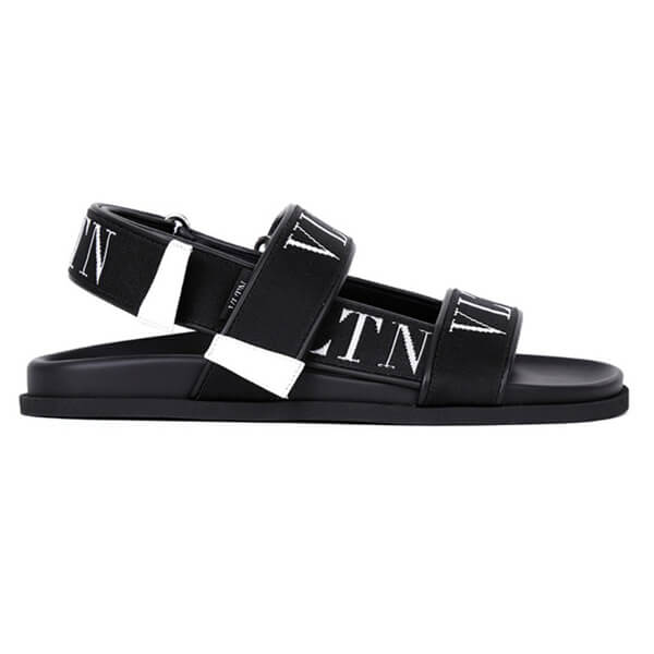 ★VALENTINO★BLACK VLTN STRAP SANDAL★ヴァレンティノ  ガラヴァーニ カーフスキンサンダル コピー カーフスキン x VLTNジャカードリボン サンダル