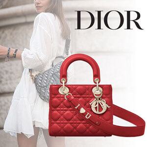 BAILA掲載 Dior ディオール カナージュ コピー チェリーレッド LADY DIOR バッグ M0505OWCB_M323