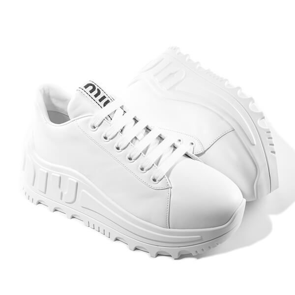 miumiu スニーカー コピー ウェッジ LEATHER WEDGE SNEAKERS レザーハイトップ CON LOGO