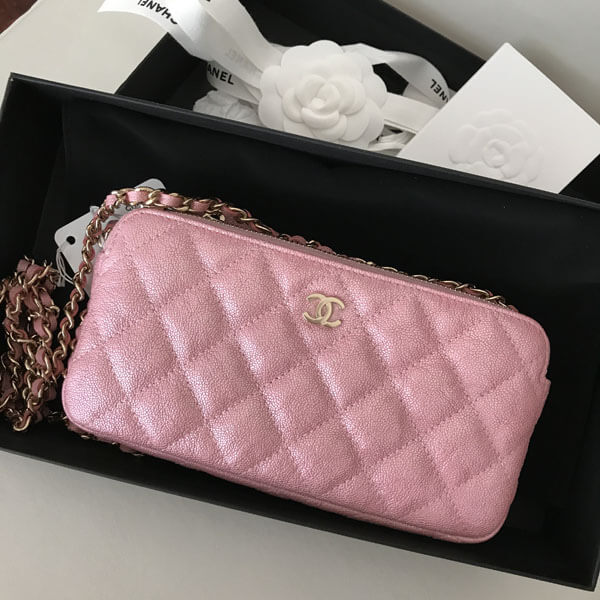 シャネル チェーンウォレット コピー CHANEL ポーチ ピンク キャビアスキン