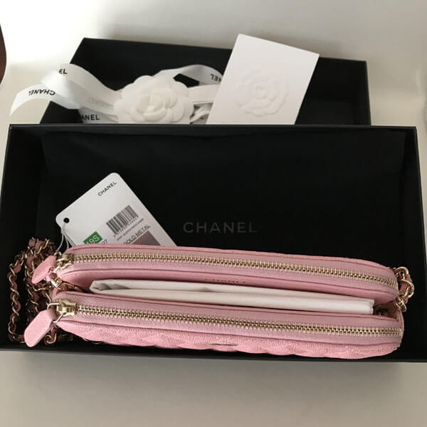 シャネル チェーンウォレット コピー CHANEL ポーチ ピンク キャビアスキン