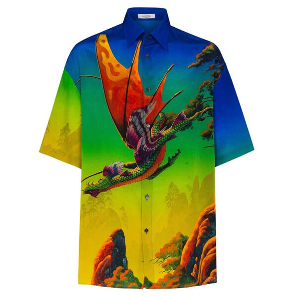 VALENTINO ヴァレンティノ Tシャツ コピー VALENTINO DRAGON AT DAWN PRINT SHORT-SLEEVED SHIRTTV0AA77165S84M