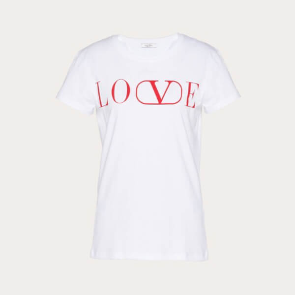 ★VALENTINO★LOVE ヴァレンティノ Tシャツ コピー シンプル半袖☆White×Red SB0MG03S52Y0BO